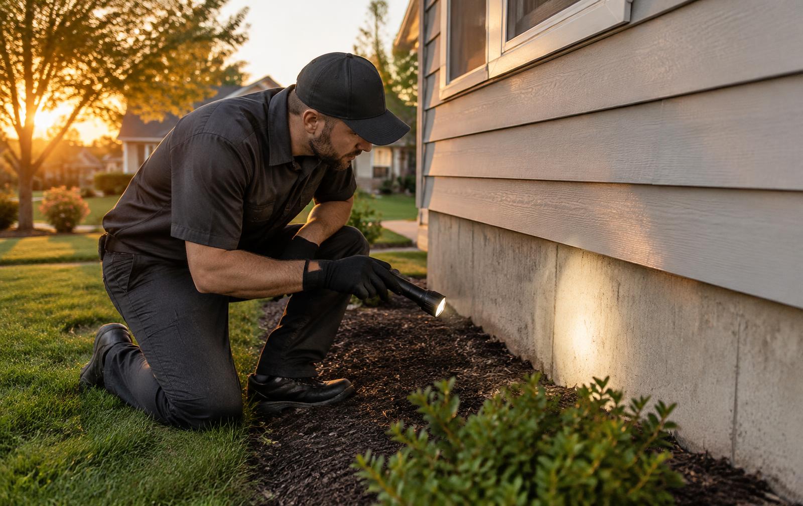 BugOut technician inspecting a home foundation